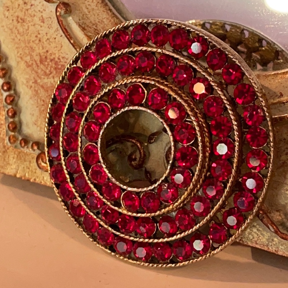 Weiss Circular Red Rhinestone Brooch - image 1